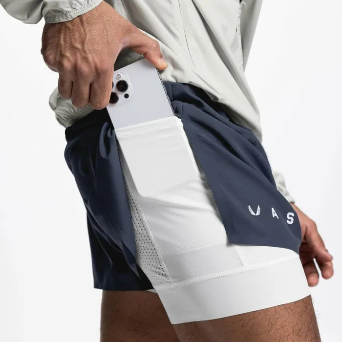 ASRV Shorts Men Laser Cut 3034 High Split Liner Short Navywhite