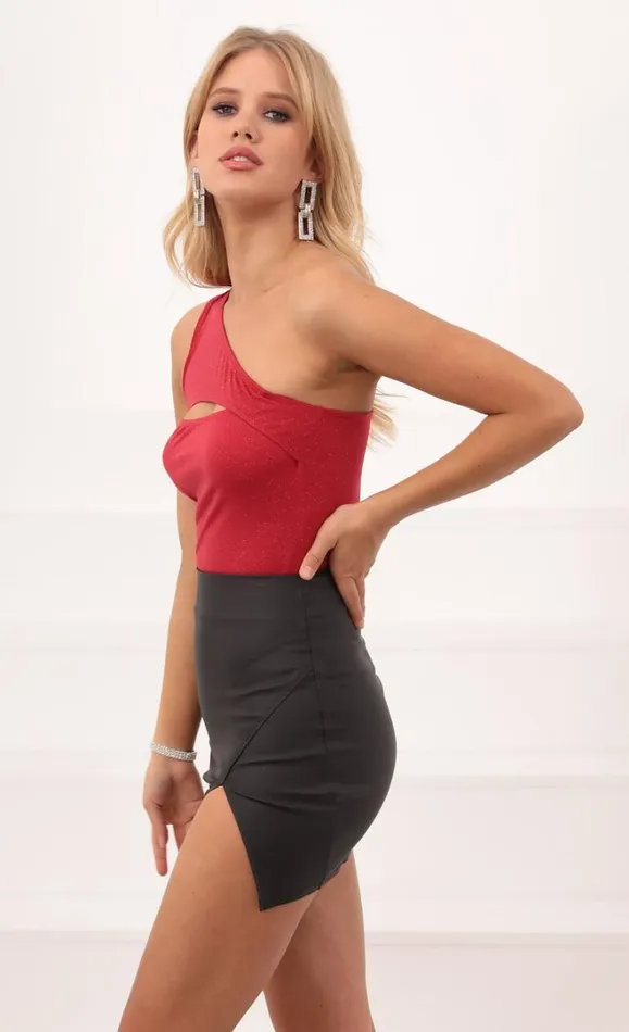 Asymmetrical Bodysuit Red Women LUCY IN THE SKY Bodysuits