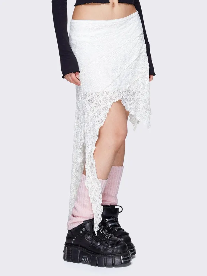 Audrey Lace Ruffled Asymmetrical Skirt Women Minga London Bottoms