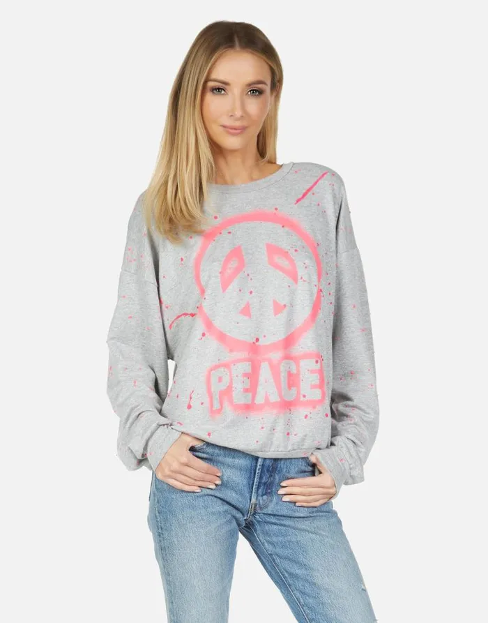 Babbs Airbrush Peace Heather Greypink Paint Splatter Women Lauren Moshi Long Sleeve