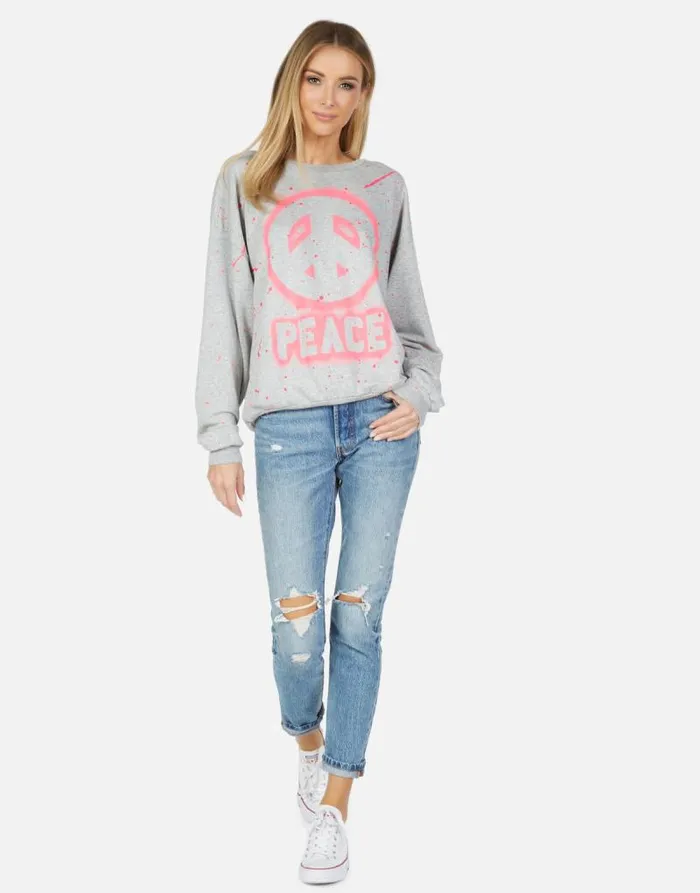 Babbs Airbrush Peace Heather Greypink Paint Splatter Women Lauren Moshi Long Sleeve
