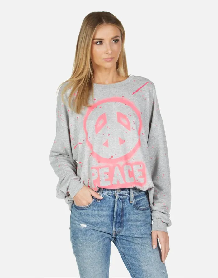 Babbs Airbrush Peace Heather Greypink Paint Splatter Women Lauren Moshi Long Sleeve