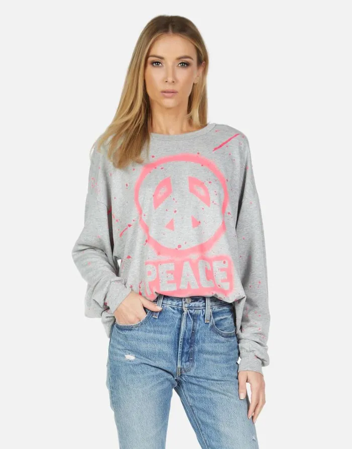 Babbs Airbrush Peace Heather Greypink Paint Splatter Women Lauren Moshi Long Sleeve