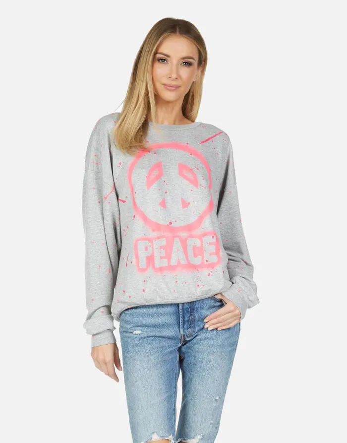 Babbs Airbrush Peace Heather Greypink Paint Splatter Women Lauren Moshi Long Sleeve