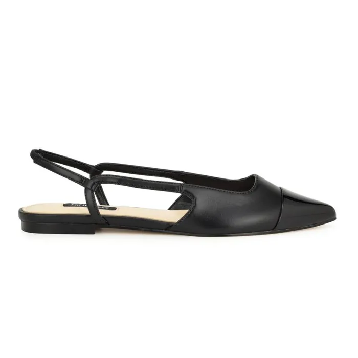 Babee Pointy Cap Toe Flat Slingbacks Black Women Nine West Flats