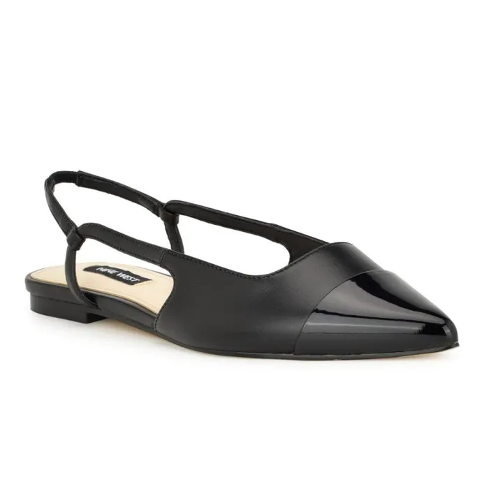 Babee Pointy Cap Toe Flat Slingbacks Black Women Nine West Flats Babee Pointy Cap Toe Flat Slingbacks Black Women Nine West Flats