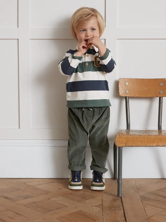 Baby Baby Boy Cyrillus Organic Cotton Rugby Shirt Rayure Vertbleu
