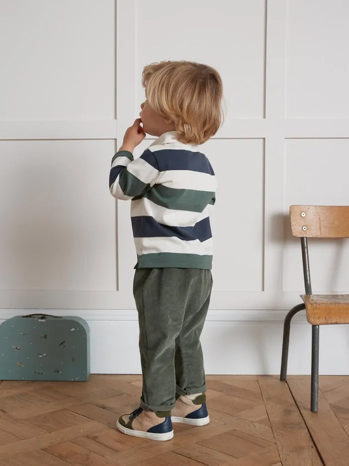 Baby Baby Boy Cyrillus Organic Cotton Rugby Shirt Rayure Vertbleu