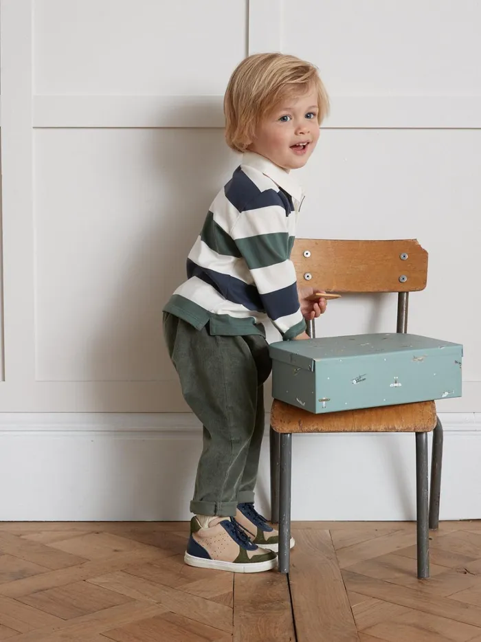 Baby Baby Boy Cyrillus Organic Cotton Rugby Shirt Rayure Vertbleu
