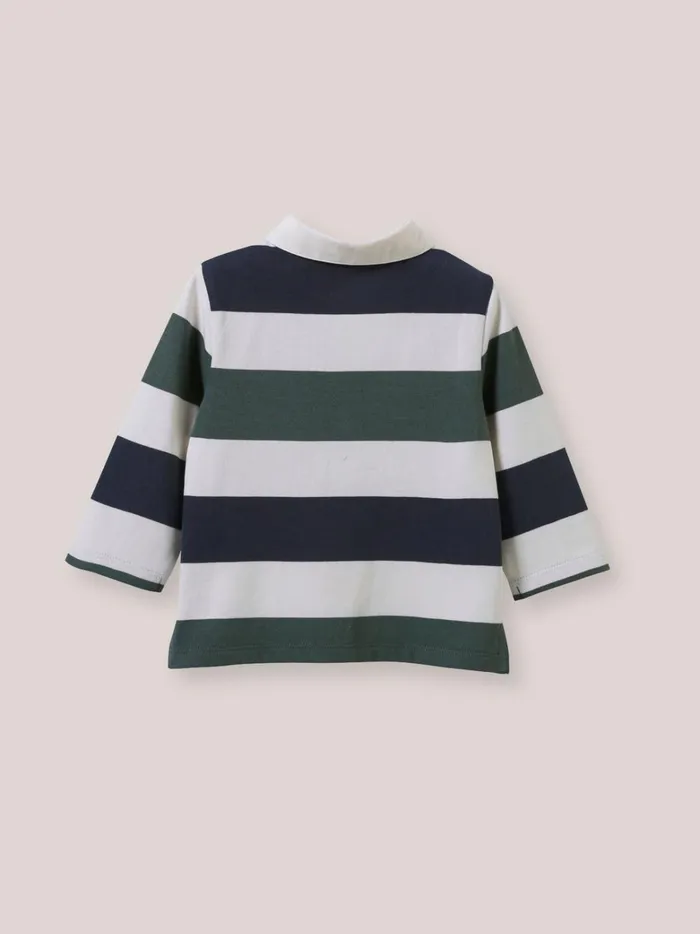 Baby Baby Boy Cyrillus Organic Cotton Rugby Shirt Rayure Vertbleu