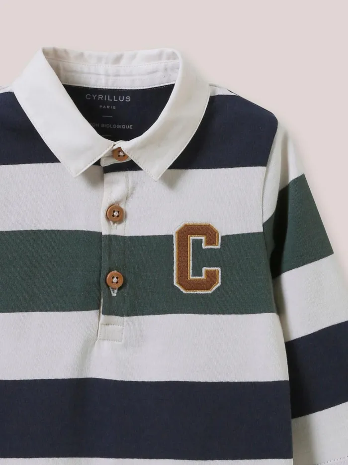 Baby Baby Boy Cyrillus Organic Cotton Rugby Shirt Rayure Vertbleu