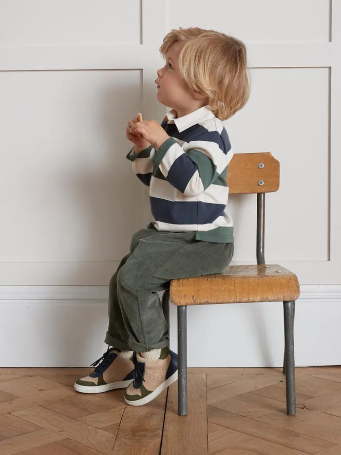Baby Baby Boy Cyrillus Organic Cotton Rugby Shirt Rayure Vertbleu