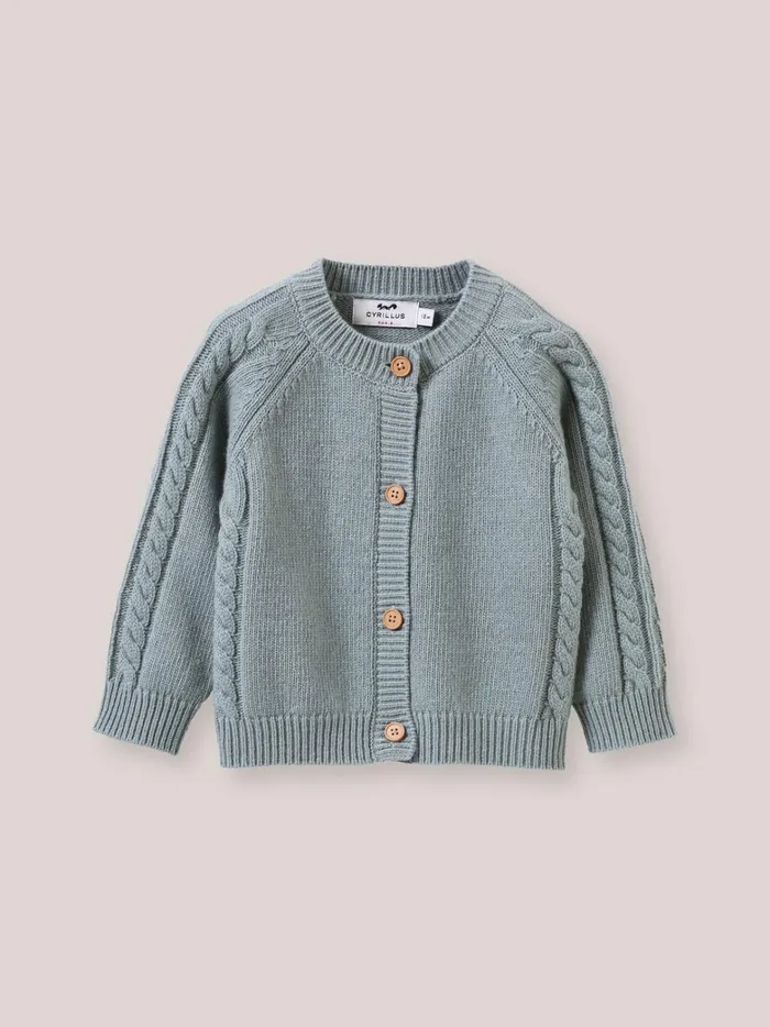 Baby Baby Girl Cyrillus Cable Knit Cardigan Vert De Gris