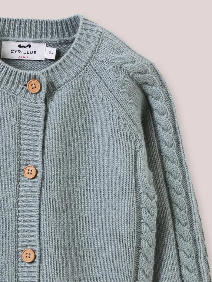 Baby Baby Girl Cyrillus Cable Knit Cardigan Vert De Gris