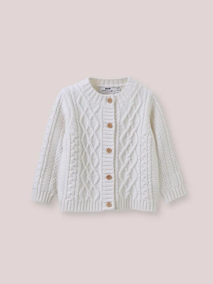 Baby Baby Girl Cyrillus CableKnit Sweater Ecru