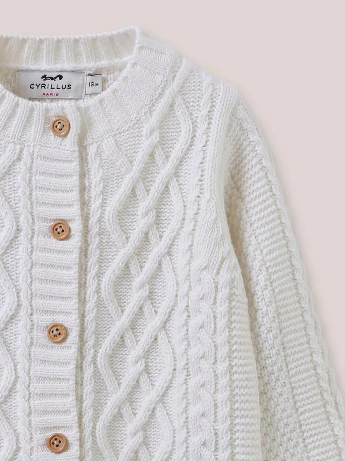Baby Baby Girl Cyrillus CableKnit Sweater Ecru