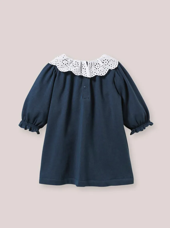 Baby Baby Girl Cyrillus Fleece Bodysuit With Broderie Anglaise Collar Nuit