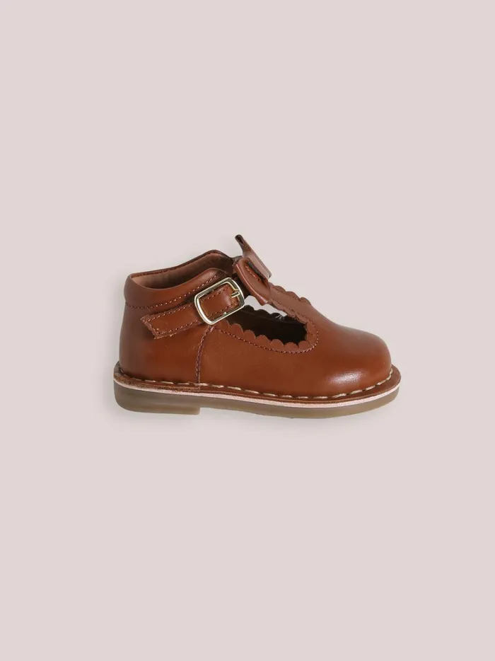 Baby Baby Girl Cyrillus Leather TStrap Shoes With Bow Cognac