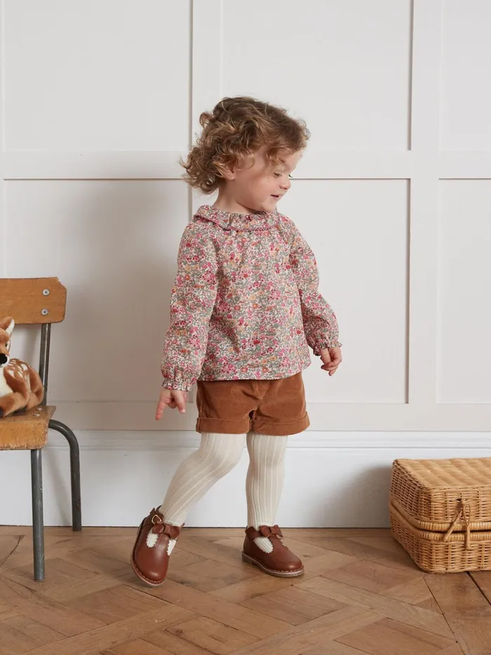 Baby Baby Girl Cyrillus Leather TStrap Shoes With Bow Cognac