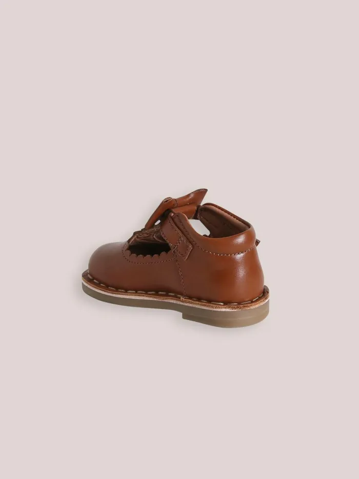 Baby Baby Girl Cyrillus Leather TStrap Shoes With Bow Cognac