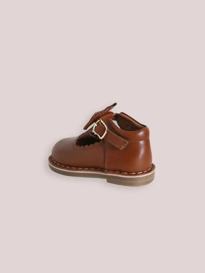Baby Baby Girl Cyrillus Leather TStrap Shoes With Bow Cognac