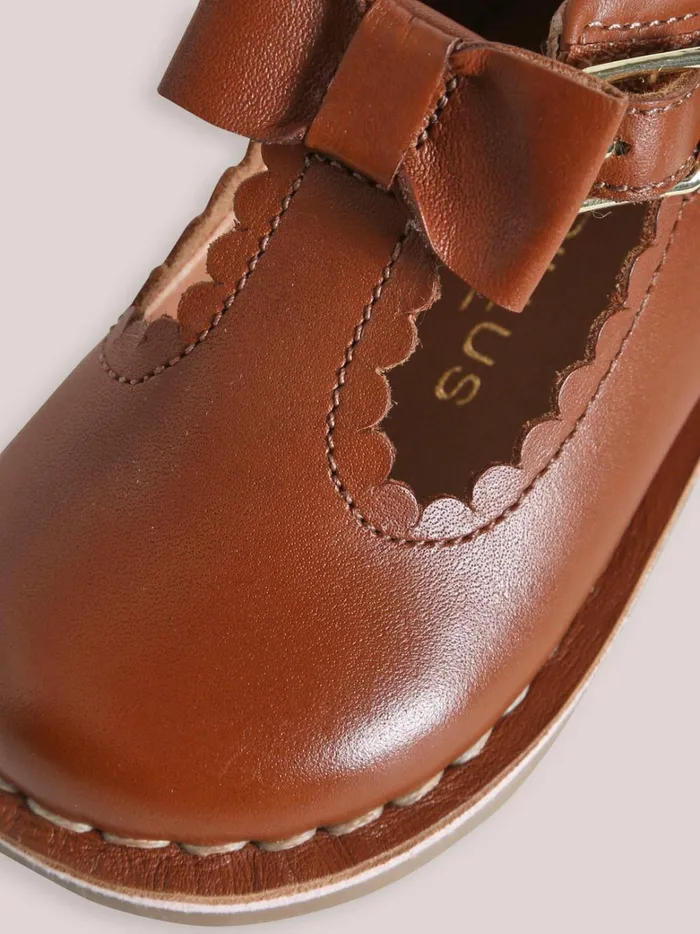 Baby Baby Girl Cyrillus Leather TStrap Shoes With Bow Cognac