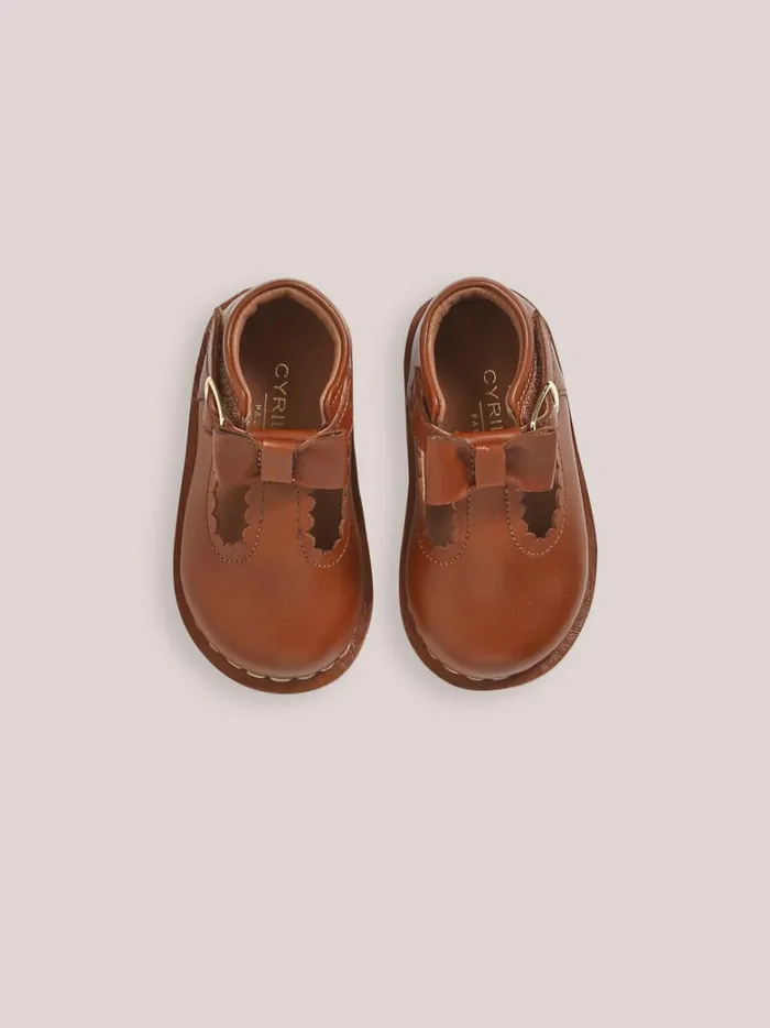 Baby Baby Girl Cyrillus Leather TStrap Shoes With Bow Cognac