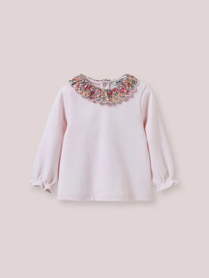 Baby Baby Girl Cyrillus Organic Cotton TShirt Collar Made With Liberty Fabric Lib Babington Rose