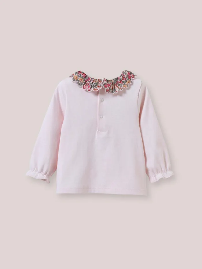 Baby Baby Girl Cyrillus Organic Cotton TShirt Collar Made With Liberty Fabric Lib Babington Rose