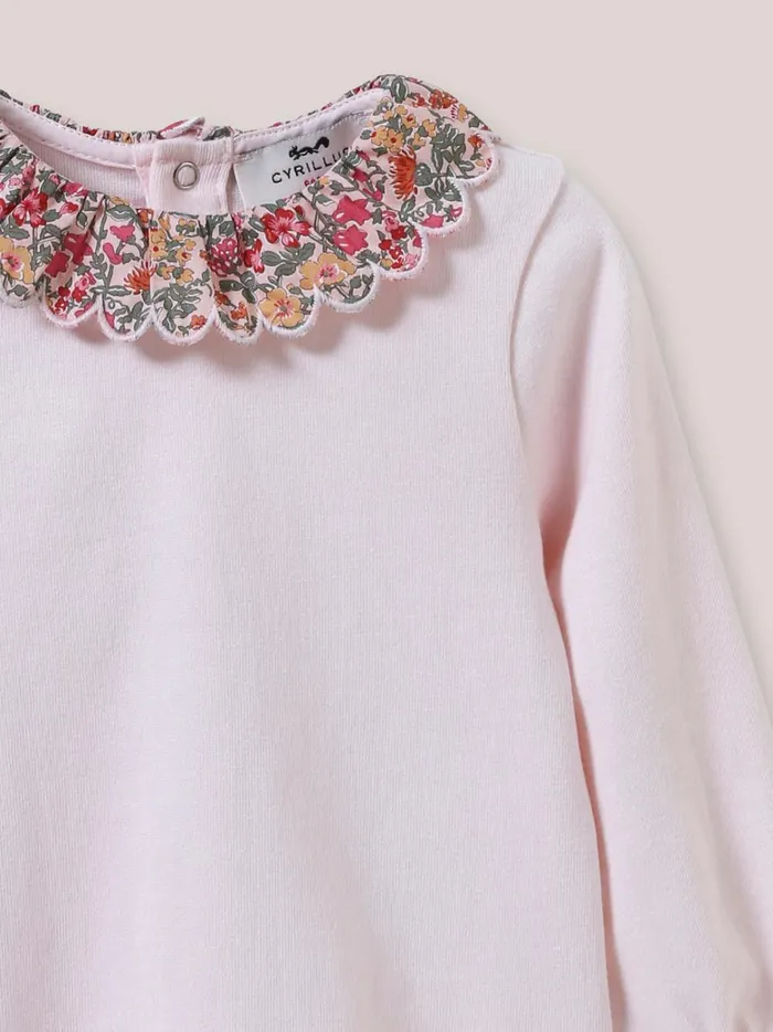 Baby Baby Girl Cyrillus Organic Cotton TShirt Collar Made With Liberty Fabric Lib Babington Rose