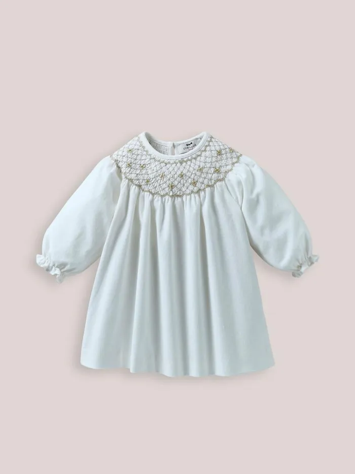 Baby Baby Girl Cyrillus Smocked Dress Blanc Doux