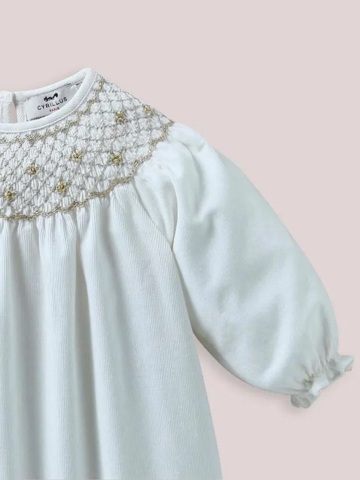 Baby Baby Girl Cyrillus Smocked Dress Blanc Doux