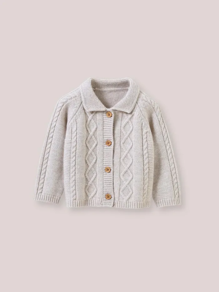 Baby Birth Cyrillus Cable Knit Wool Cardigan Beige Chine