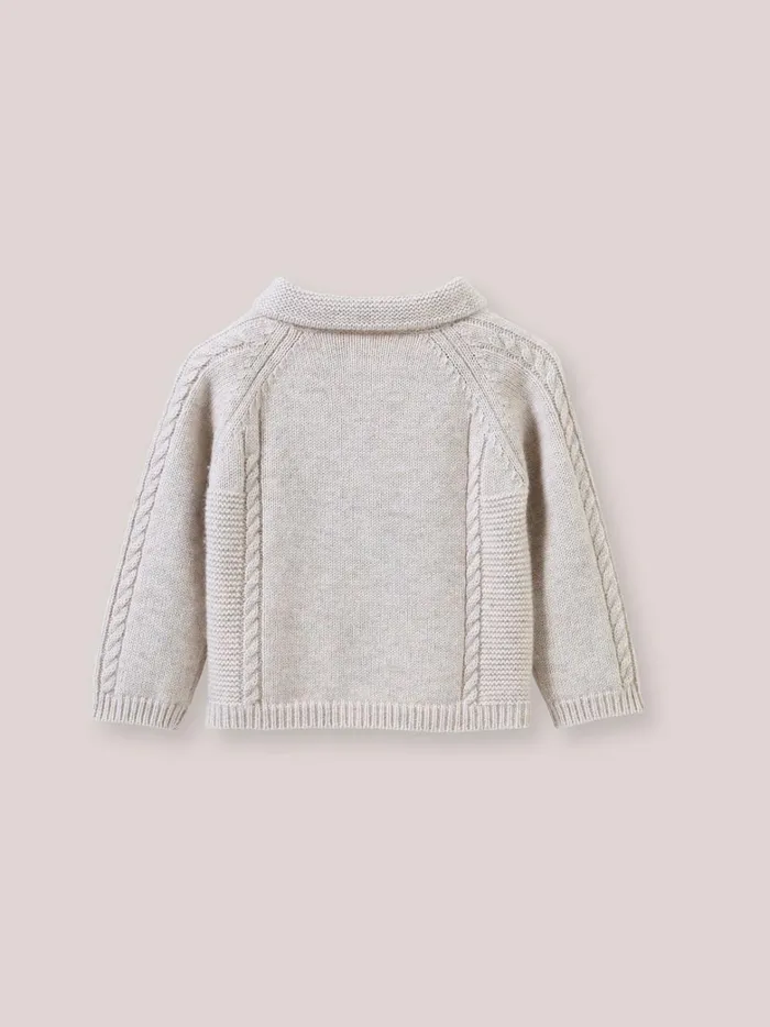 Baby Birth Cyrillus Cable Knit Wool Cardigan Beige Chine