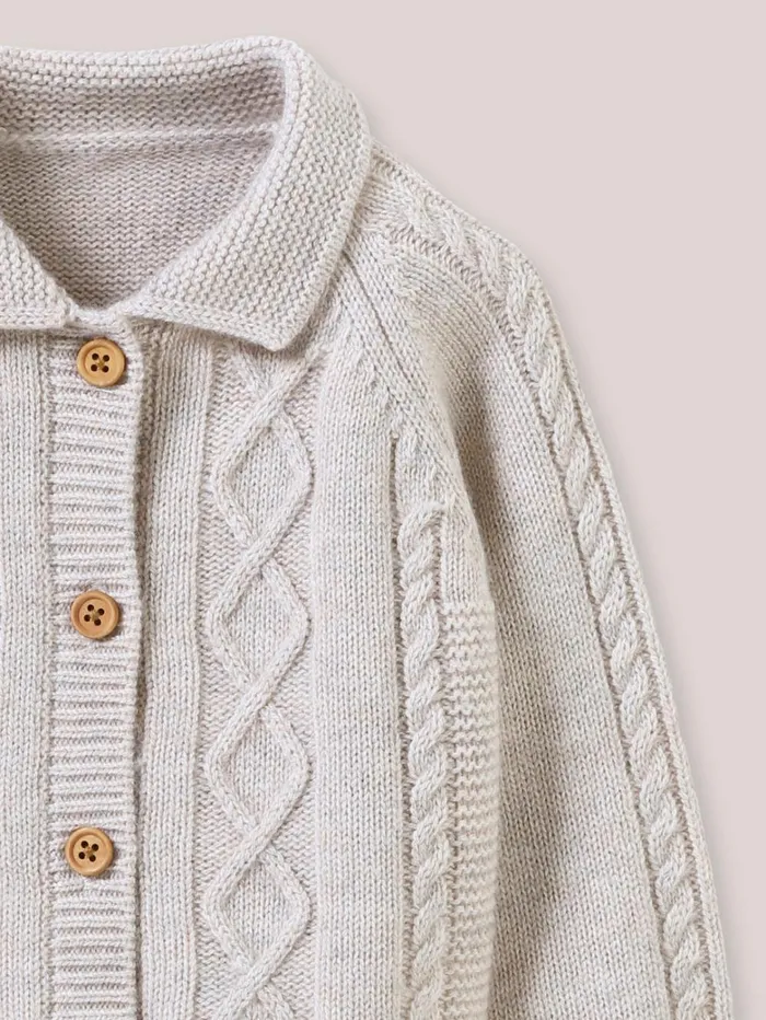 Baby Birth Cyrillus Cable Knit Wool Cardigan Beige Chine