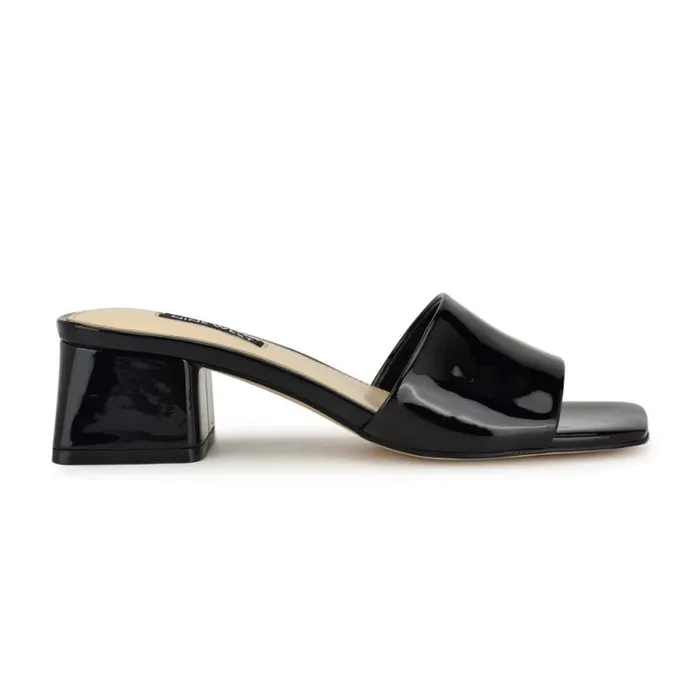 Bamsy Block Heel Slide Sandals Black Patent Women Nine West Sandals
