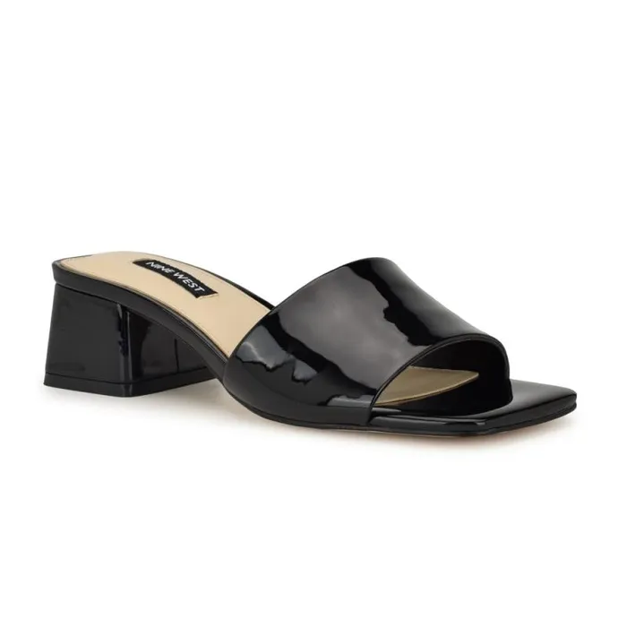 Bamsy Block Heel Slide Sandals Black Patent Women Nine West Sandals Bamsy Block Heel Slide Sandals Black Patent Women Nine West Sandals