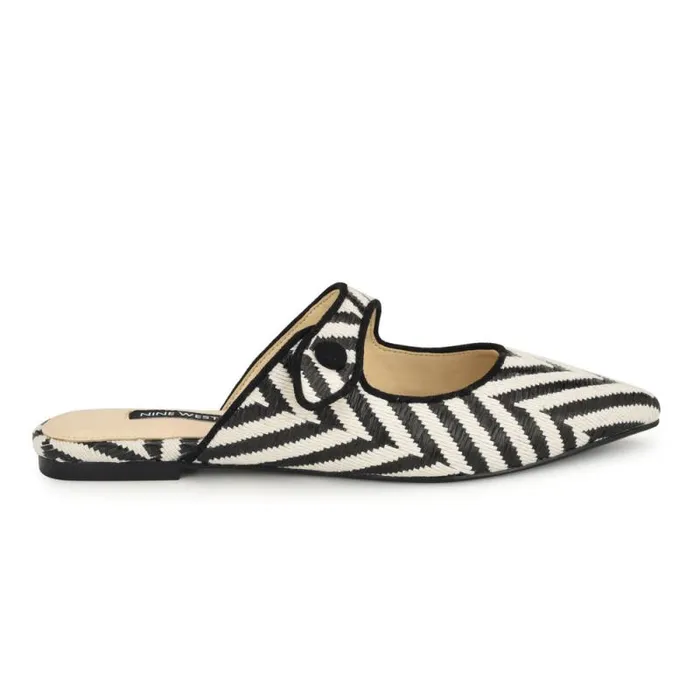 Barbra Flat Mules Blackwhite Raffia Women Nine West Flats
