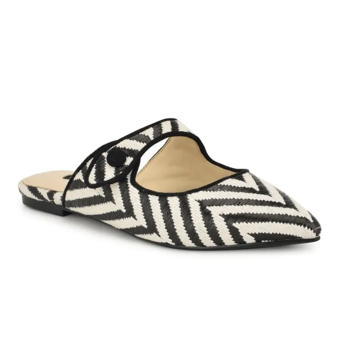 Barbra Flat Mules Blackwhite Raffia Women Nine West Flats