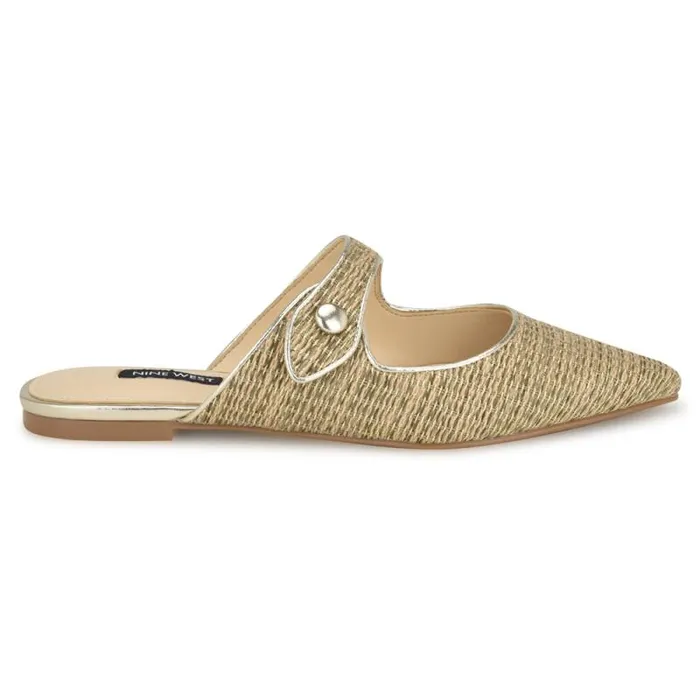 Barbra Flat Mules Platino Raffia Women Nine West Flats