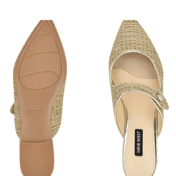 Barbra Flat Mules Platino Raffia Women Nine West Flats Barbra Flat Mules Platino Raffia Women Nine West Flats