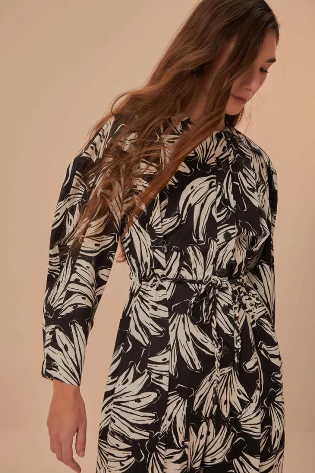 Black Bossa Banana Long Sleeve Jumpsuit Women FARM Rio Jumpsuits