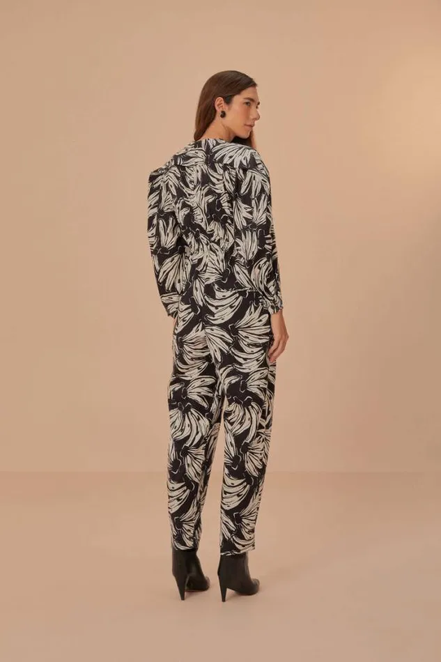 Black Bossa Banana Long Sleeve Jumpsuit Women FARM Rio Jumpsuits