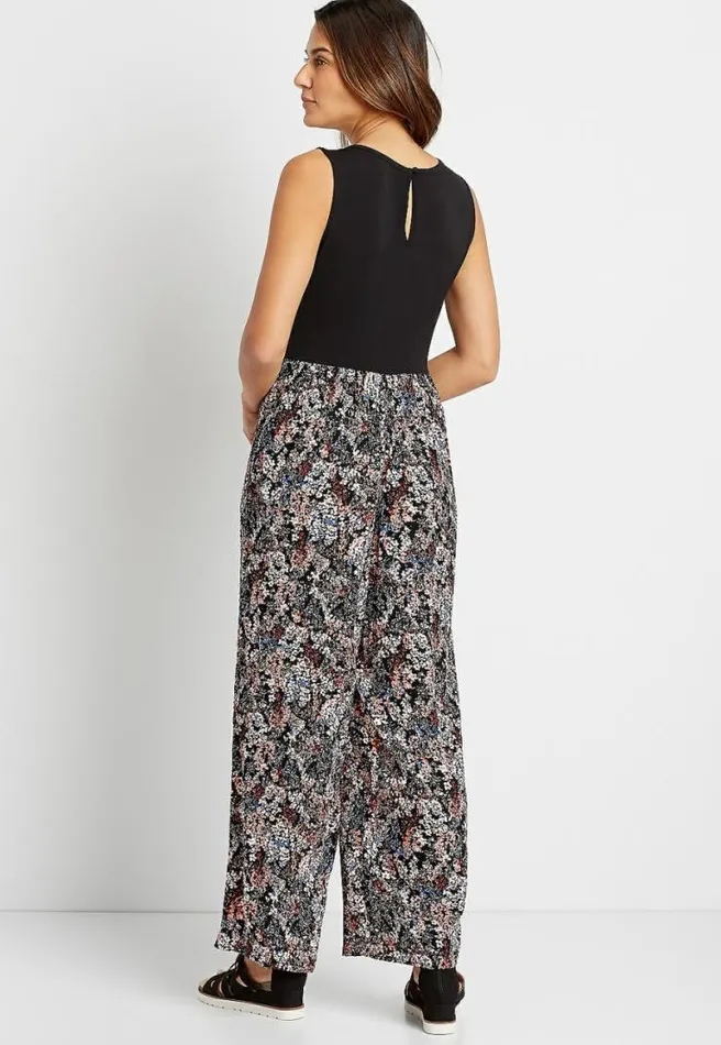 Black Floral Strappy Neck Jumpsuit Women Maurices Dresses and Jumpsuits
