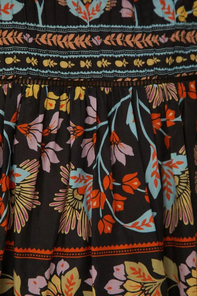 Black Flowery Ruffle Blouse Women FARM Rio Blouses