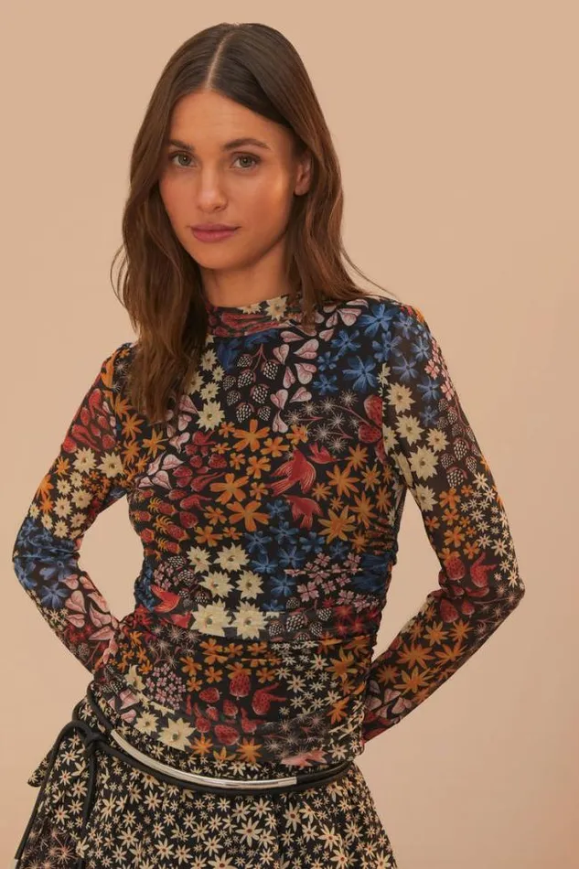 Black Juju Garden Tulle Blouse Women FARM Rio Blouses