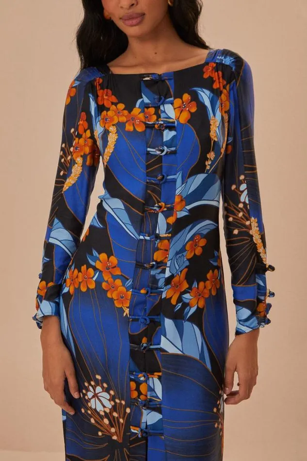 Black Pietra Floral Lenzing Ecovero Viscose Midi Dress Women FARM Rio Midi Dresses