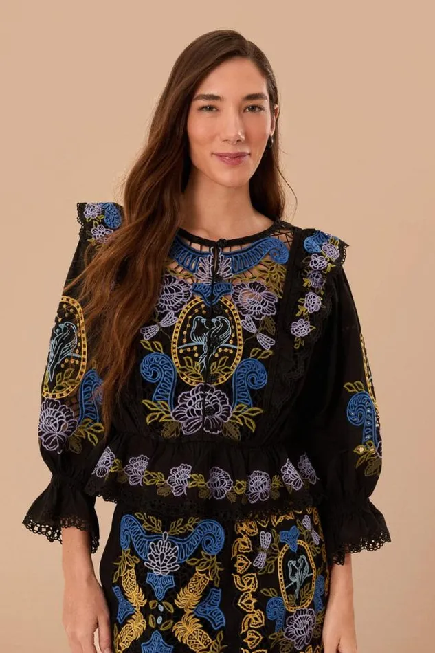 Black Richelieu Blouse Women FARM Rio Blouses