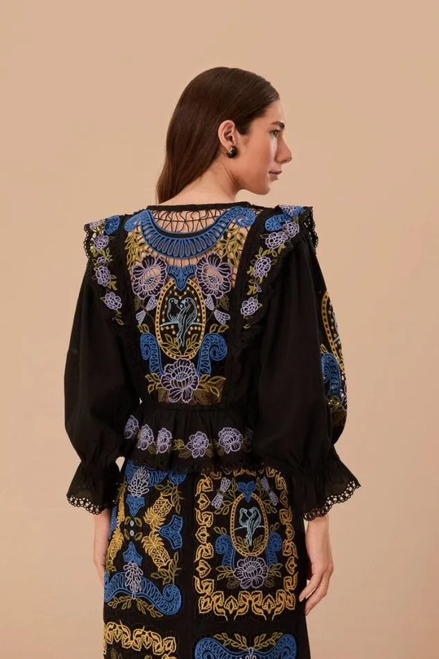 Black Richelieu Blouse Women FARM Rio Blouses