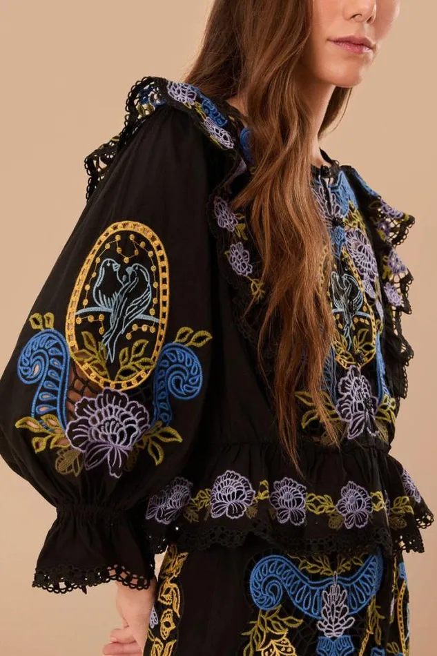 Black Richelieu Blouse Women FARM Rio Blouses